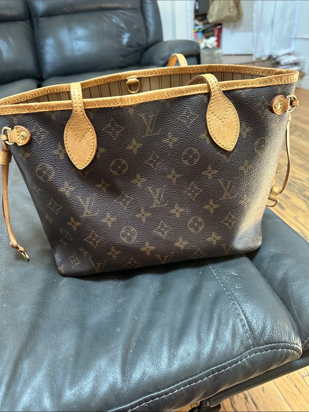 Louis Vuitton Brown Monogram Canvas Tote with Tan Trim